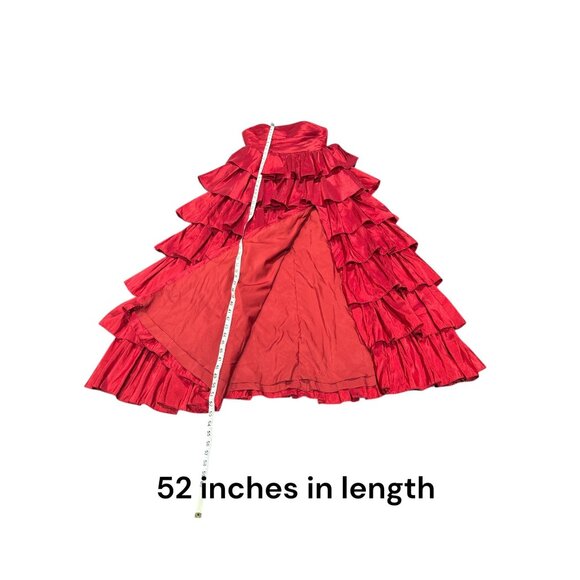 Red Strapless Tiered Ruffle Formal Evening Gown Dress Womens Size S Stacees Sati - Picture 12 of 14